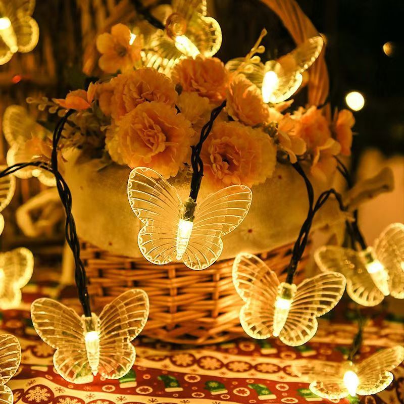 Solar-powered butterfly light strings, outdoor courtyard lawn and garden atmosphere romantic decorative lights, battery box light strings, colored lights Specification image