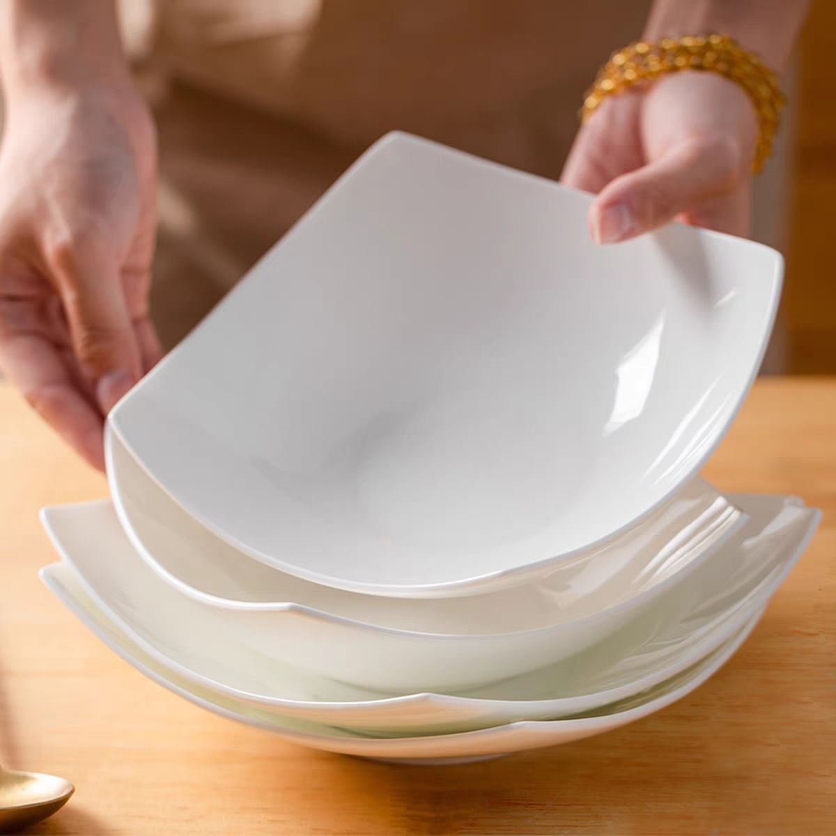 盘子ins高颜值陶瓷菜盘家用四方翘脚盘汤盘沙拉碗轻奢北欧风深盘