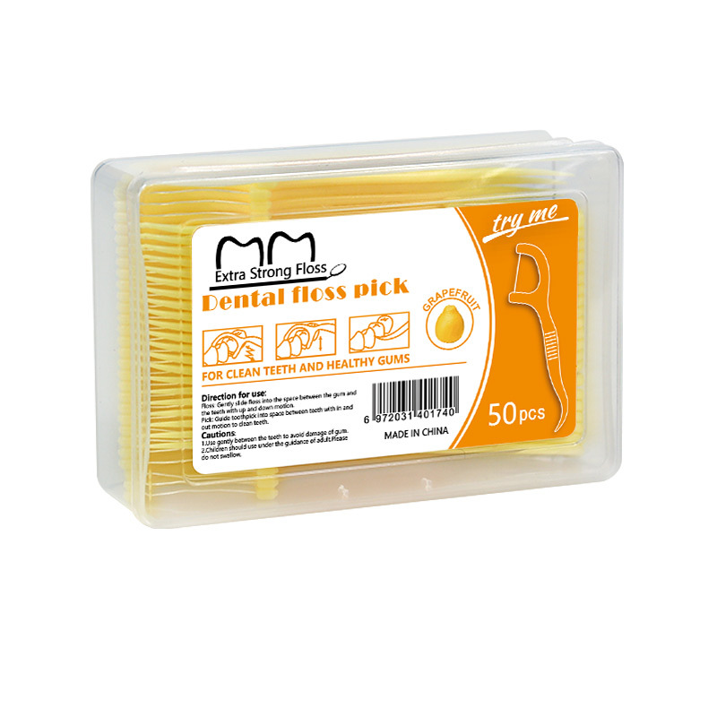 Cross-border foreign trade dental floss manufacturer wholesale ultra-fine dental floss, fruit-flavored box set of 50 dental floss picks, disposable toothpicks Item Picture