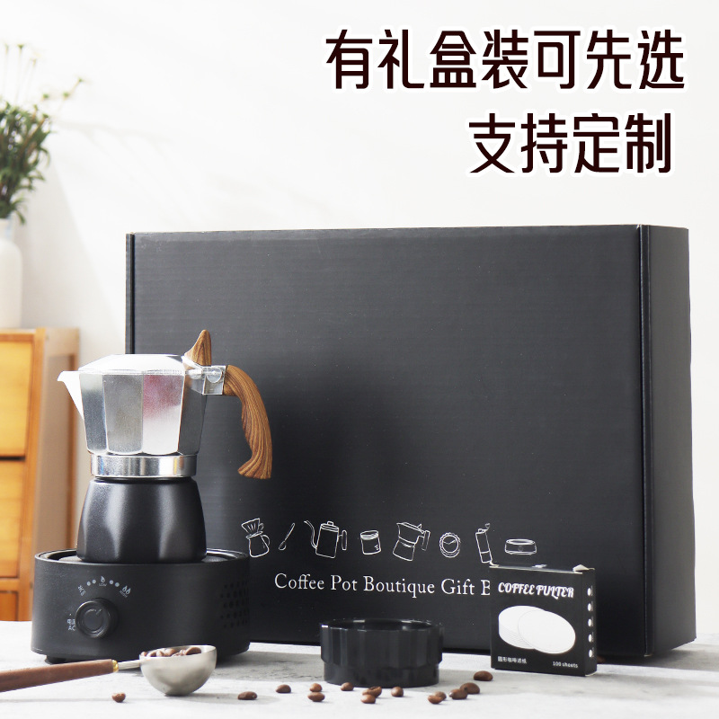The 6th generation new double-valve Mocha pot, the 3rd generation pressure-increasing valve coffee pot, is a portable hand-cranked Italian coffee maker for home use Specification image