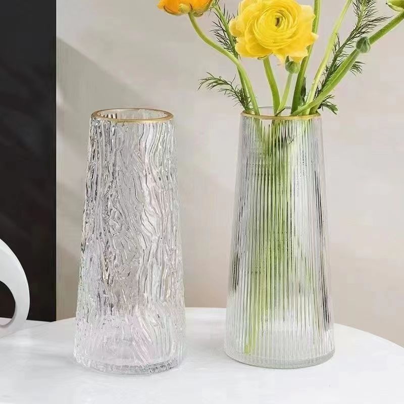 Cono cubo jarrón de vidrio nórdico ins viento simple gran tamaño transparente agua regado rico bambú escritorio sala de estar arreglo floral Specification image