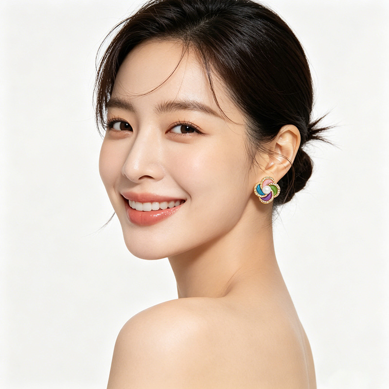 Spring and summer cherry blossom pink enamel drop glaze earrings for women's new style, super gentle, fresh and three-dimensional windmill human stud earrings Application Scenario