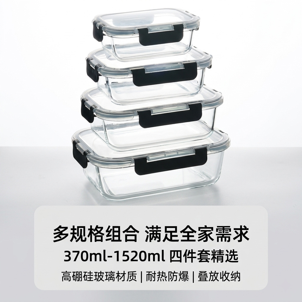 长方形圆形玻璃保鲜盒食品级冰箱专用密封碗带盖微波炉加热饭盒