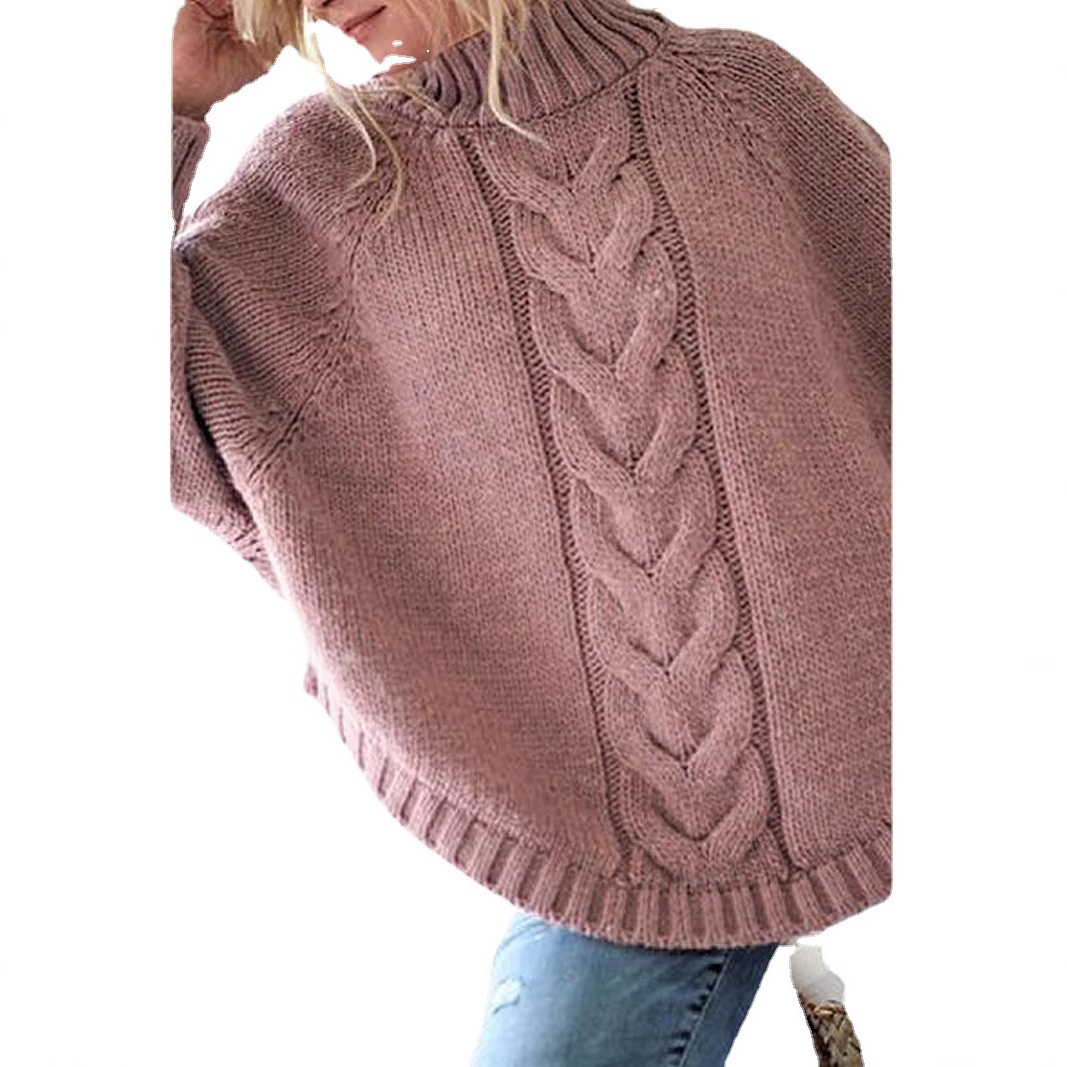 Factory direct cross-border wish European and American autumn and winter new large-sized loose bat-sleeve pullover women's knitted sweater Application Scenario
