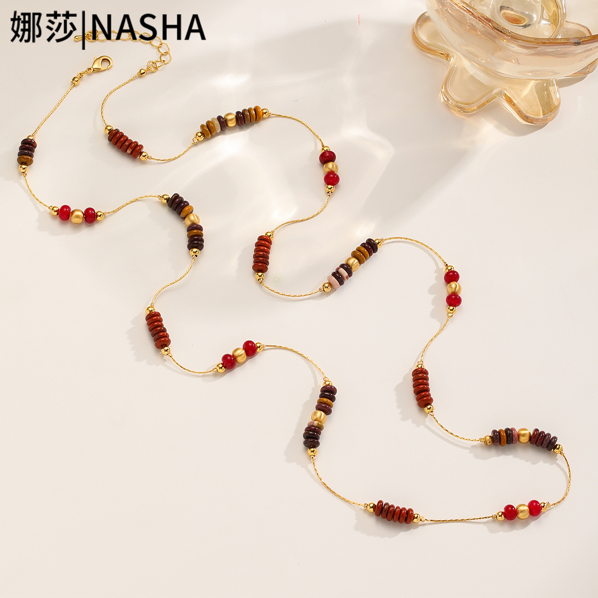 Nasha Cross-border exclusive Maillard natural stone sweater chain long style, high-end and non-fading necklace accessory for women long style