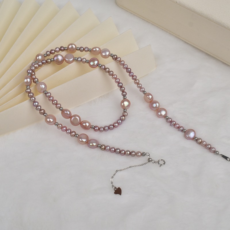 2025 New style necklace, extended natural freshwater pearl necklace, women's purple light luxury high-end sweater chain, collarbone chain details Picture