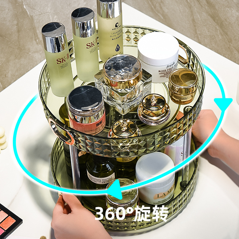Cross-border light luxury dressing table, cosmetics rotating storage rack, bathroom desktop, perfume and skin care products storage rack tray details Picture
