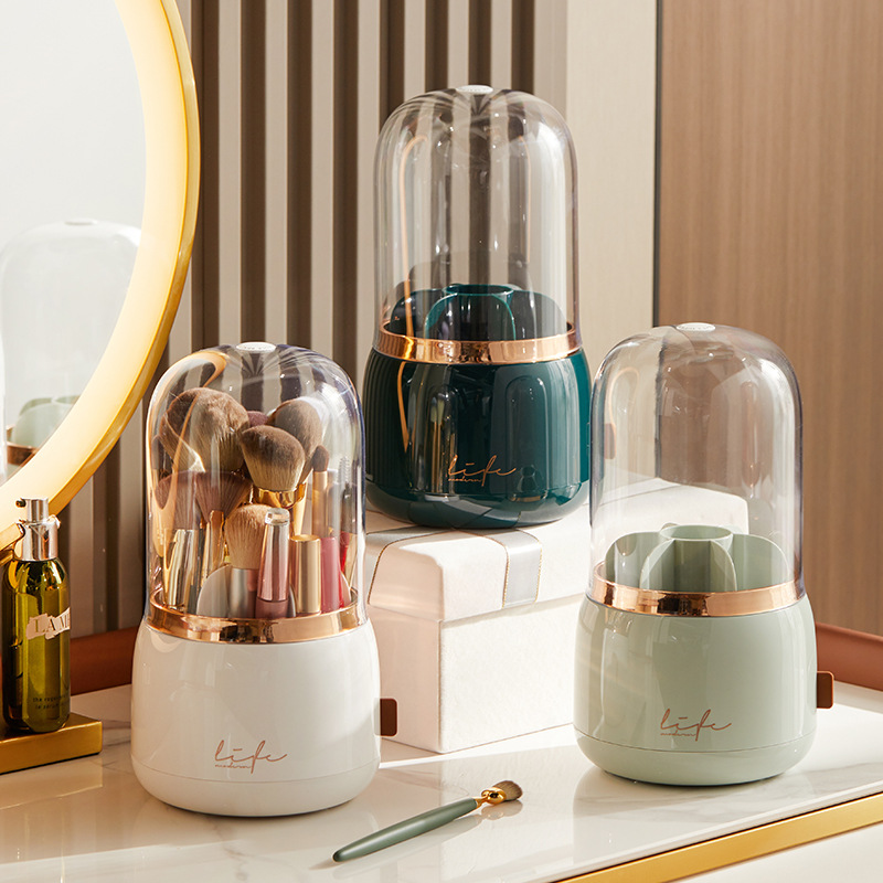 Self-designed light luxury style makeup brush storage bucket, dust-proof lipstick, eyebrow pencil and cosmetics storage box, rotating brush cylinder