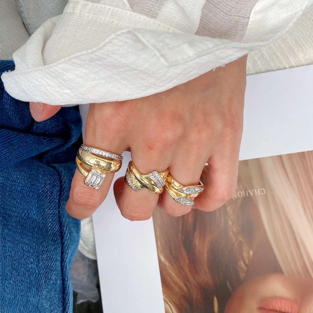 European and American fashion, light luxury, irregular geometric opening ring, women's design sense, niche personality zircon ring Application Scenario