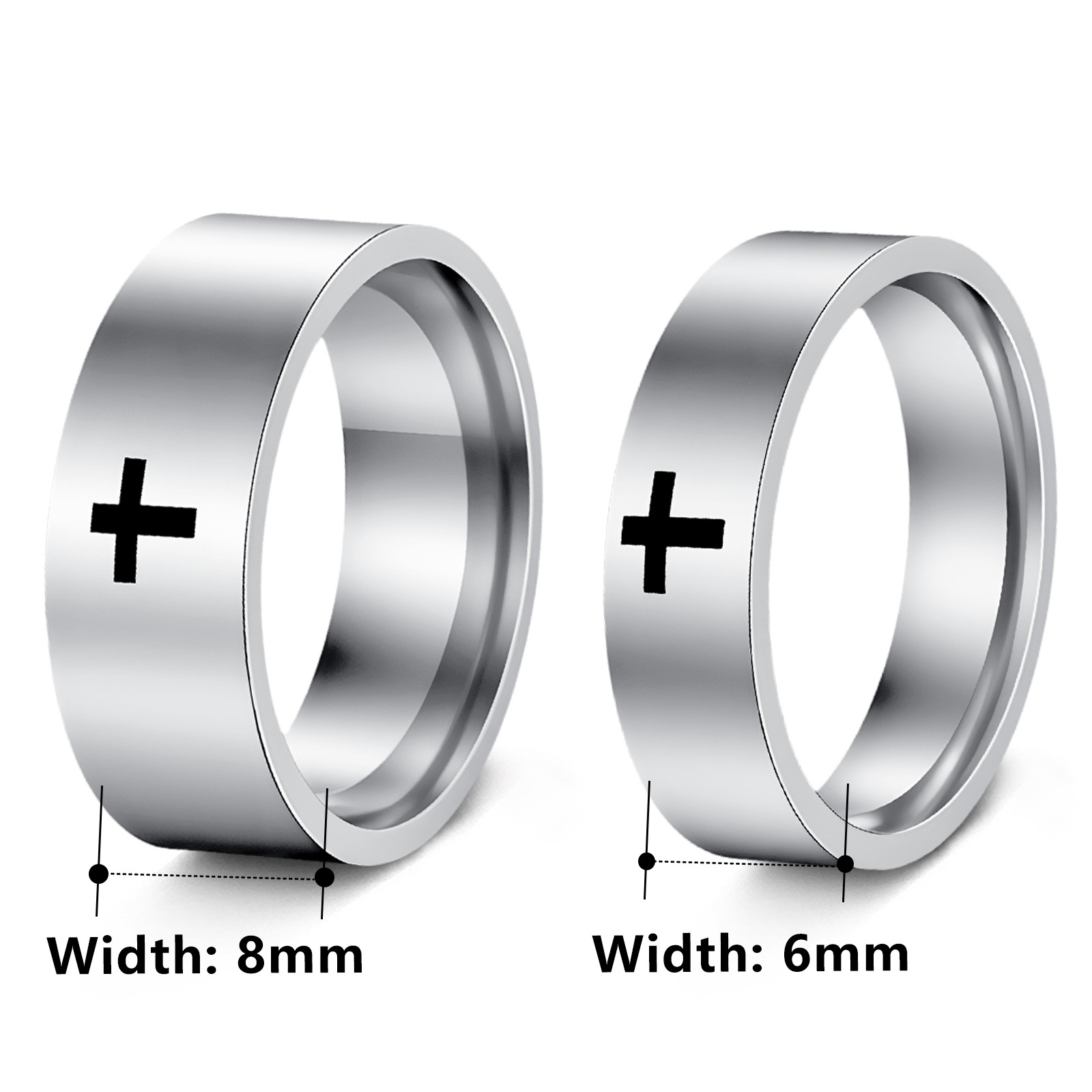 Amazon venta caliente cruz adornos para europa y américa classic 6mm/8mm marca cruz acero inoxidable anillo anillo Item Picture