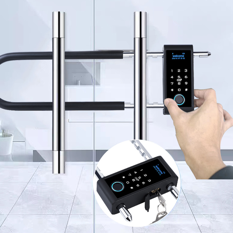 Black smart doorlock with metal door handle fingerprint recognition anti-theft doorlock household smart lock details Picture