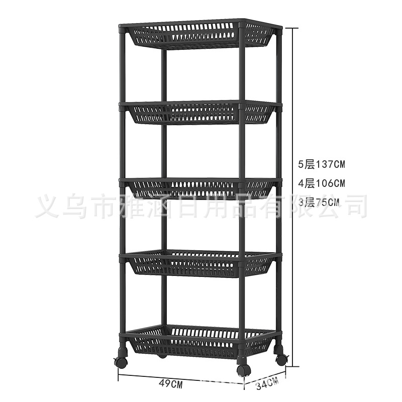 跨境带轮款多层厨房收纳置物架蔬菜水果储物架多功能推车收纳筐子详情图5