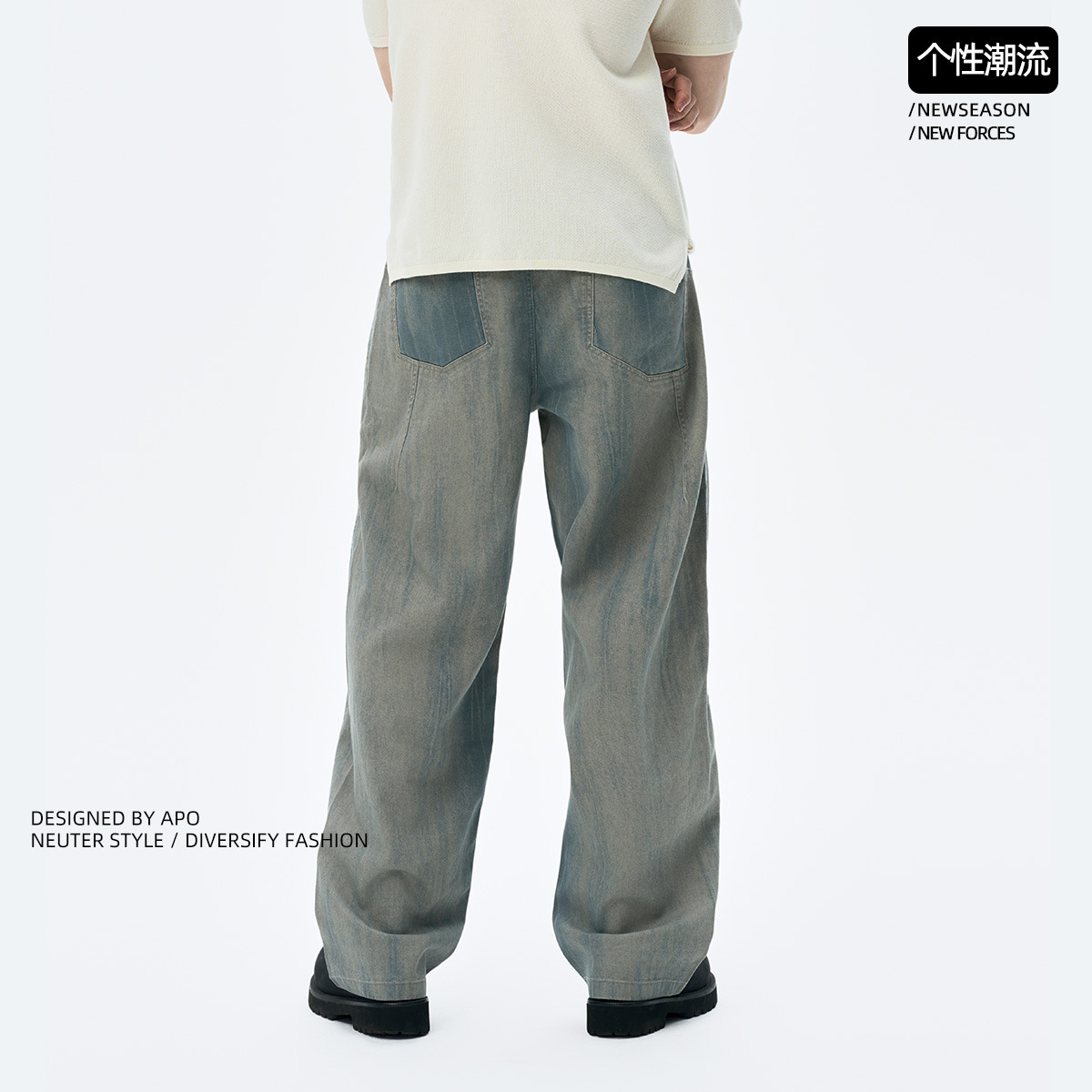 APO Men's Wear: American retro aged pure cotton casual pants for men, trendy and versatile printed loose straight-leg trousers Application Scenario