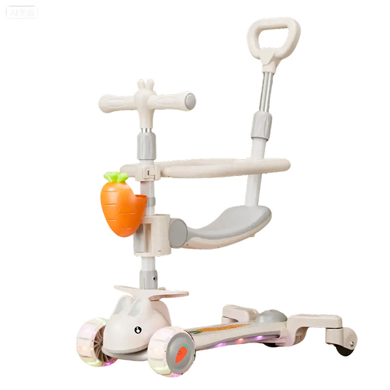 多功能儿童滑板车可坐可滑行一键折叠踏板车带音乐灯光玩具滑行车白底实物图