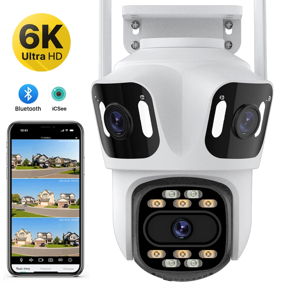 icsee three-screen 9MP camera high-definition night vision outdoor wireless wifi remote monitoring camera ipcam Item Picture