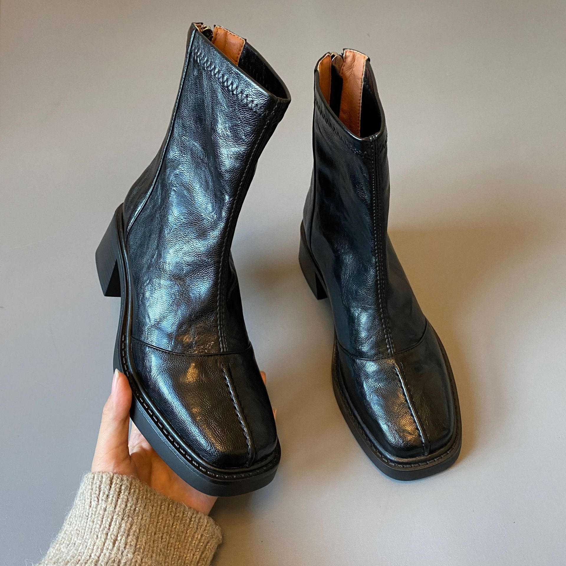 中筒靴/靴子/短靴高跟/马丁靴女/高筒靴女秋冬细节图