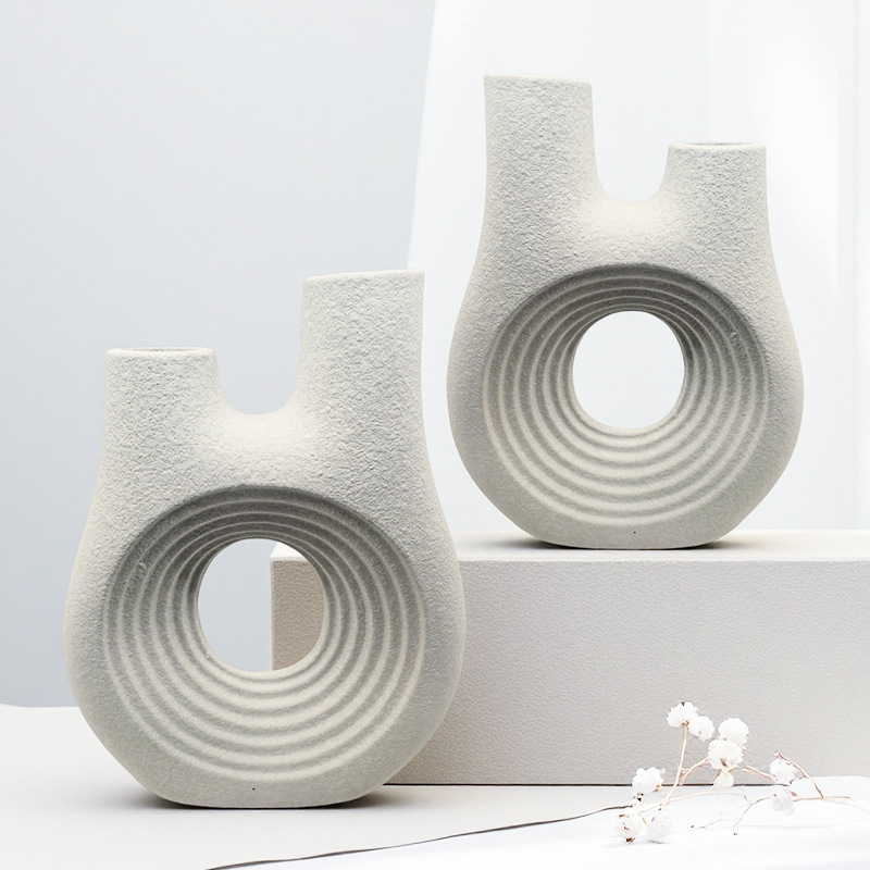 Wholesale of 2025 Art-shaped double-hole flower Vase, simple and creative Nordic-style ceramic vase for home use in hotels and homestays details Picture