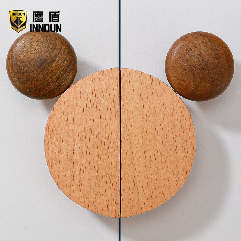 儿童房米奇鼠衣柜门橱柜抽屉半圆实木拉手原木头日式简约木质把手