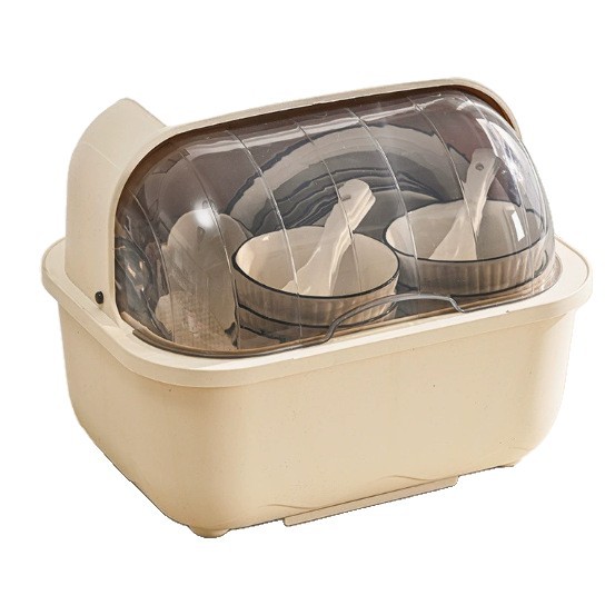 New cream-colored bowl and chopstick storage box, dish storage rack, kitchen multi-functional covered draining rack, bowl cabinet Item Picture