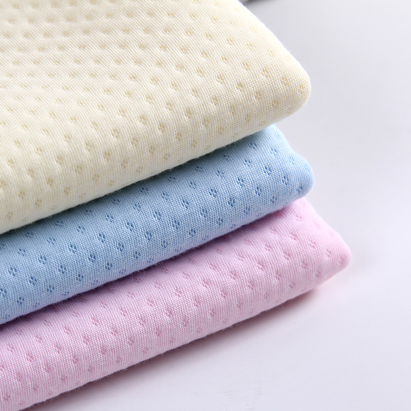 厂家直供针织双面提花空气层面料300G婴儿内衣彩棉羊羔绒针织面料