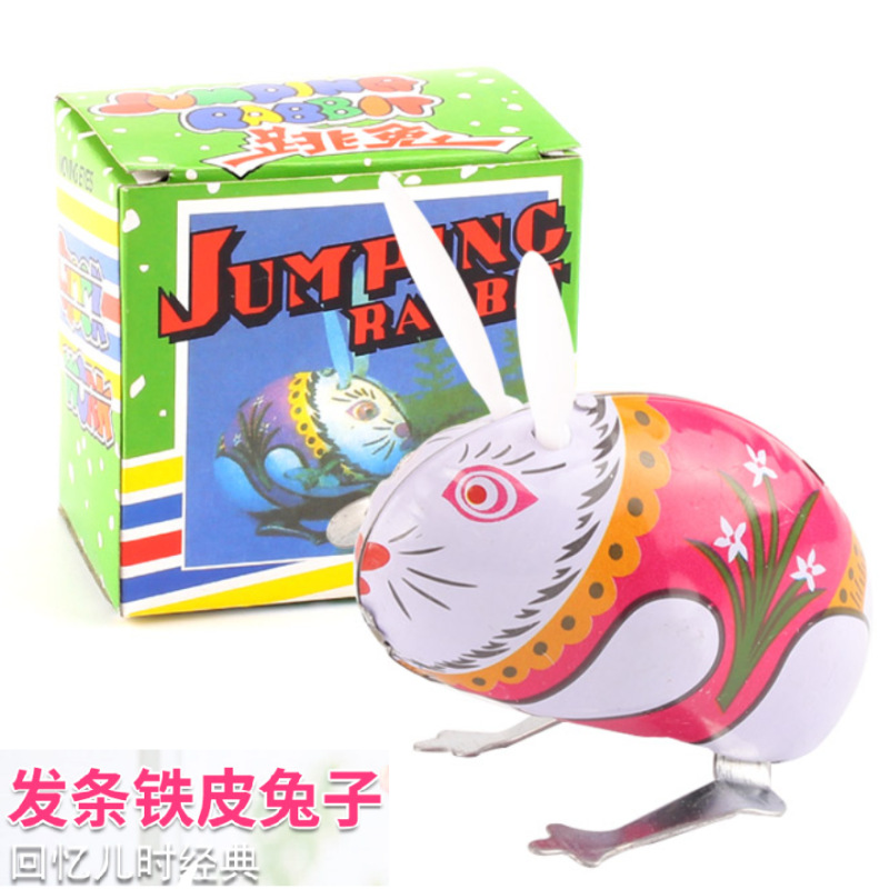 Winding tin Rabbit, a classic and retro handcrafted wind-up toy for the 80s generation, Jumping Rabbit, Tin Jumping Rabbit