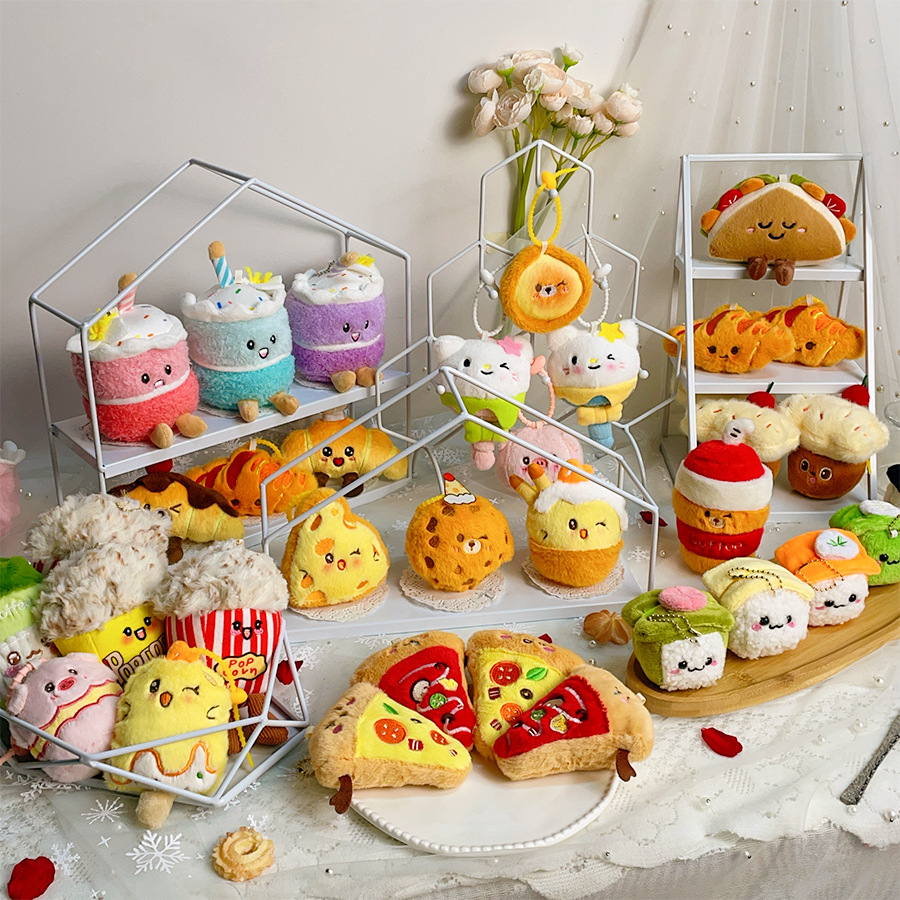 趣味食物玩偶挂件毛绒玩具蛋糕公仔汉堡薯条牛角包布娃娃抓机娃娃