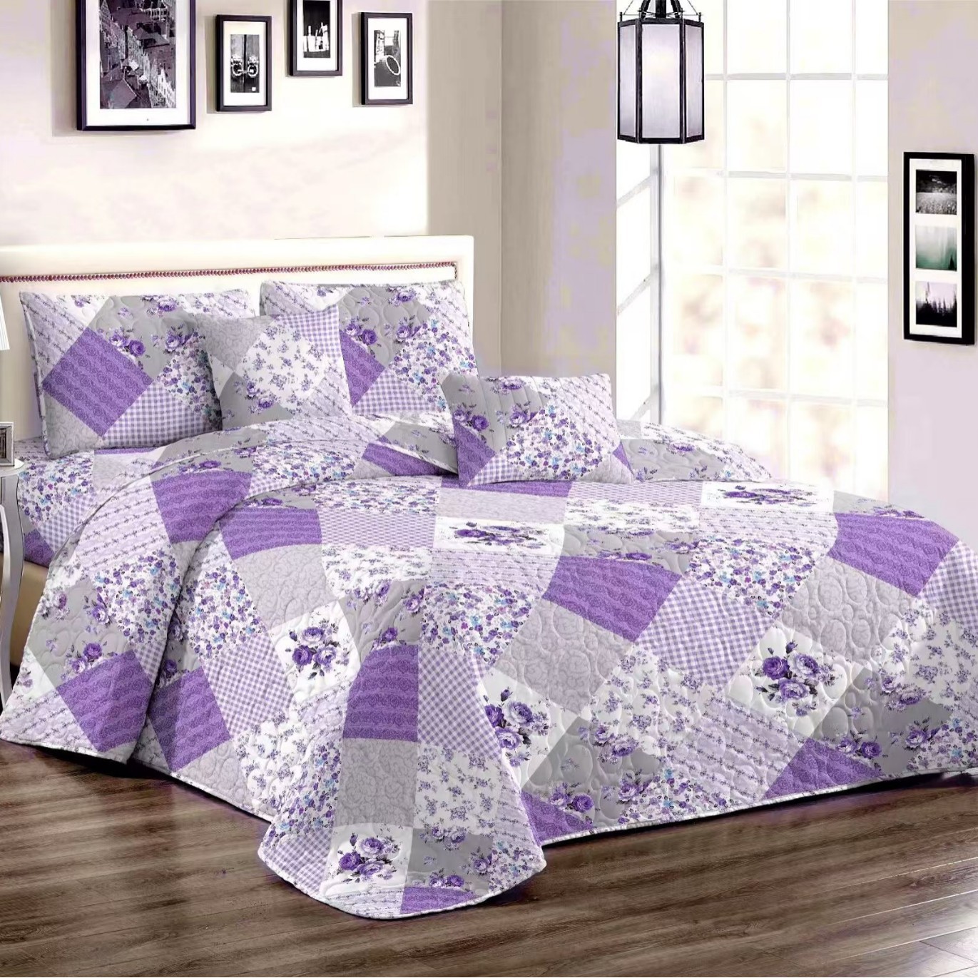 Amazon cross-border quilted quilt three-piece set, summer cool quilt with cotton quilted bed cover, bed sheet, air-conditioned quilt, bedding details Picture