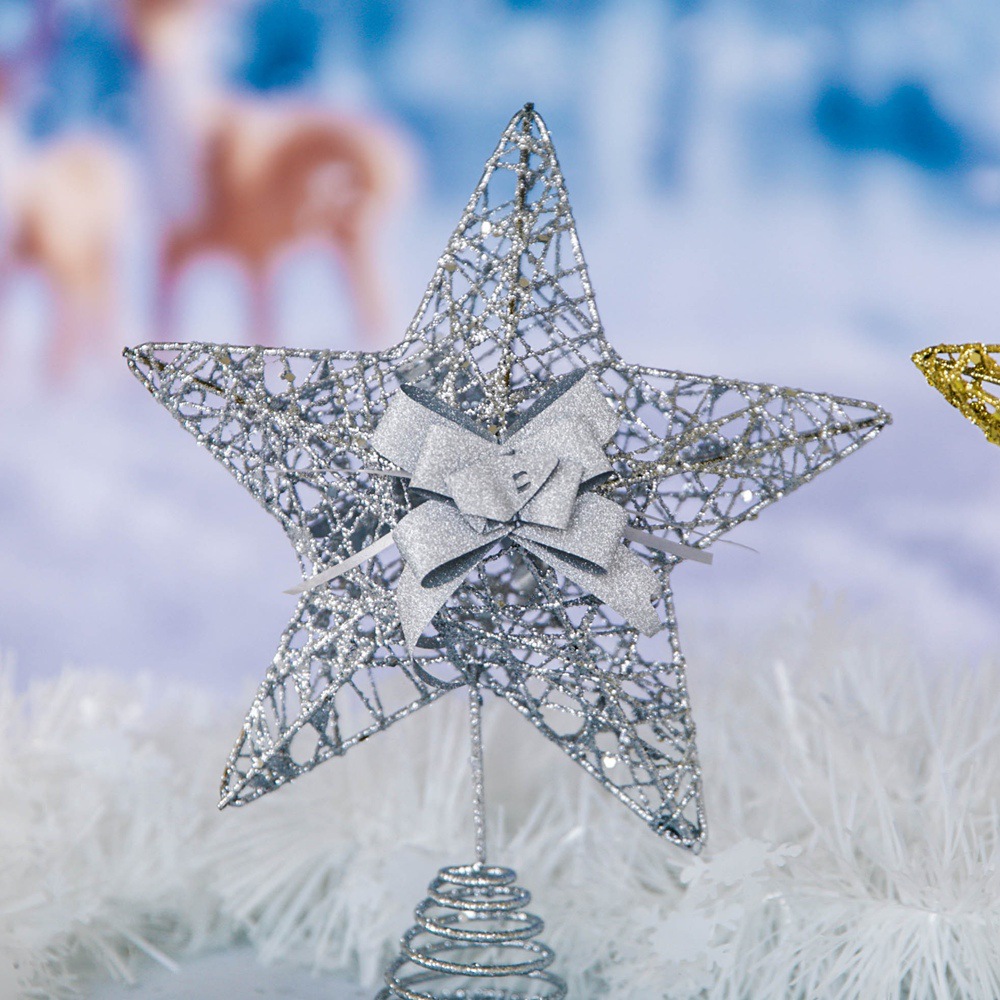 跨境批发圣诞树树顶星铁艺配饰五角星圣诞树装饰圣诞树挂件装饰品产品图