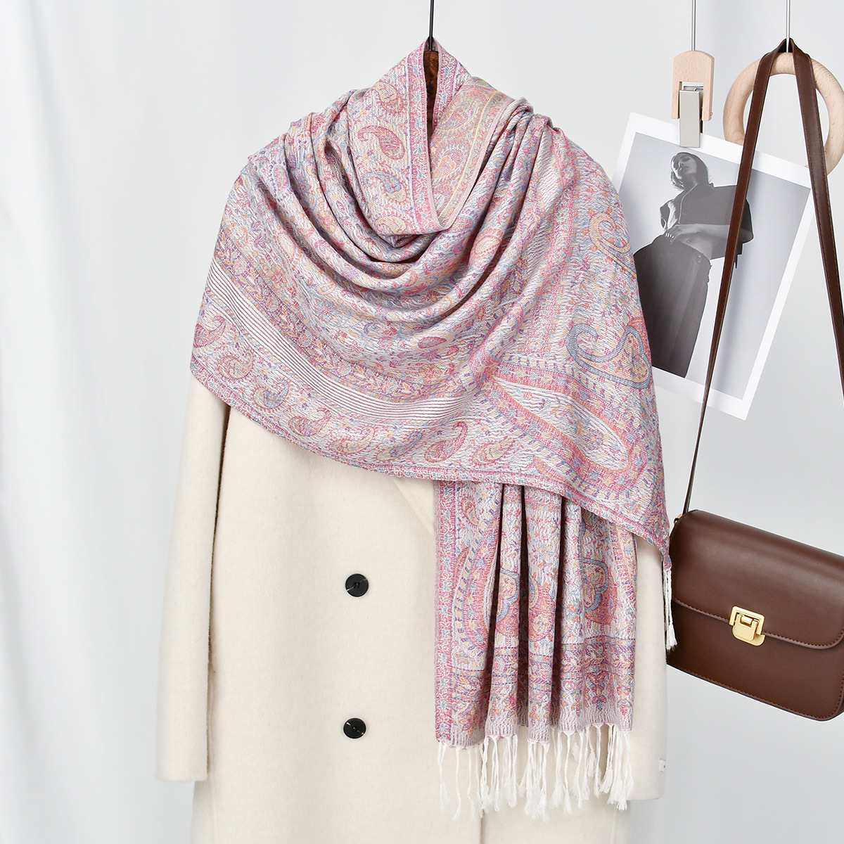 Cashew Printed Shawl Thick Jacquard Tassel Shawl Women Specification image