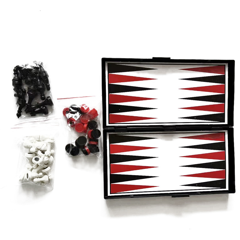 国际象棋游戏棋磁性可折叠多功能双陆棋西洋棋三合一塑料棋盘24CM白底实物图