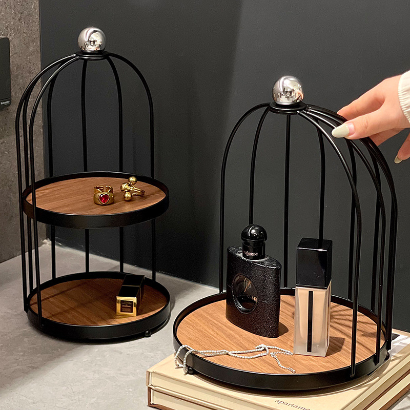 Light luxury Chinese-style dressing table, double-layer storage rack, desktop cosmetics, perfumes, aromatherapy, jewelry, birdcage storage rack Application Scenario