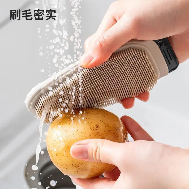 Multi-Functional Fruit And Vegetable Household Cleaning Brush, Kitchen Plate Cleaning Brush, Integrated Design For Washing And Scraping, Silicone Brush, Durable Sink Specification drawing