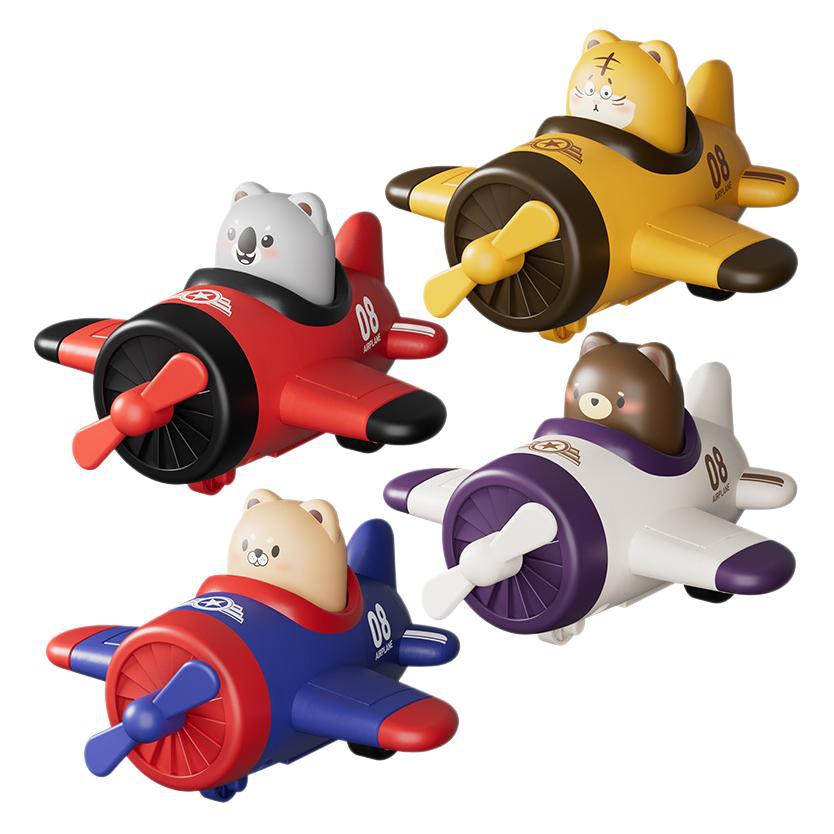卡通按压宝宝小飞机儿童玩具车惯性回力小飞机游乐场白底实物图