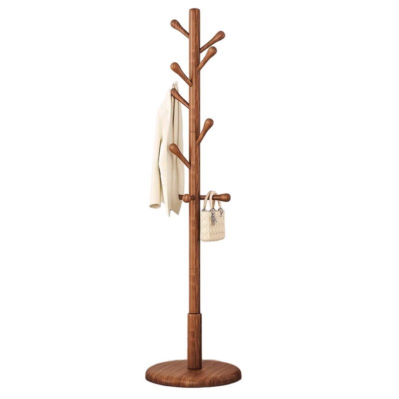 Solid wood coat hangers, floor-standing coat racks, bedroom household hanging clothes hangers, simple standing beech wood bag hangers for college students' dormitories Item Picture