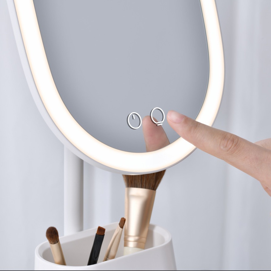 European and American multi-functional makeup mirror, mobile phone wireless charging, dressing mirror light, storage, makeup bucket, adjustable fill light, smart makeup mirror table light, makeup mirror Application Scenario