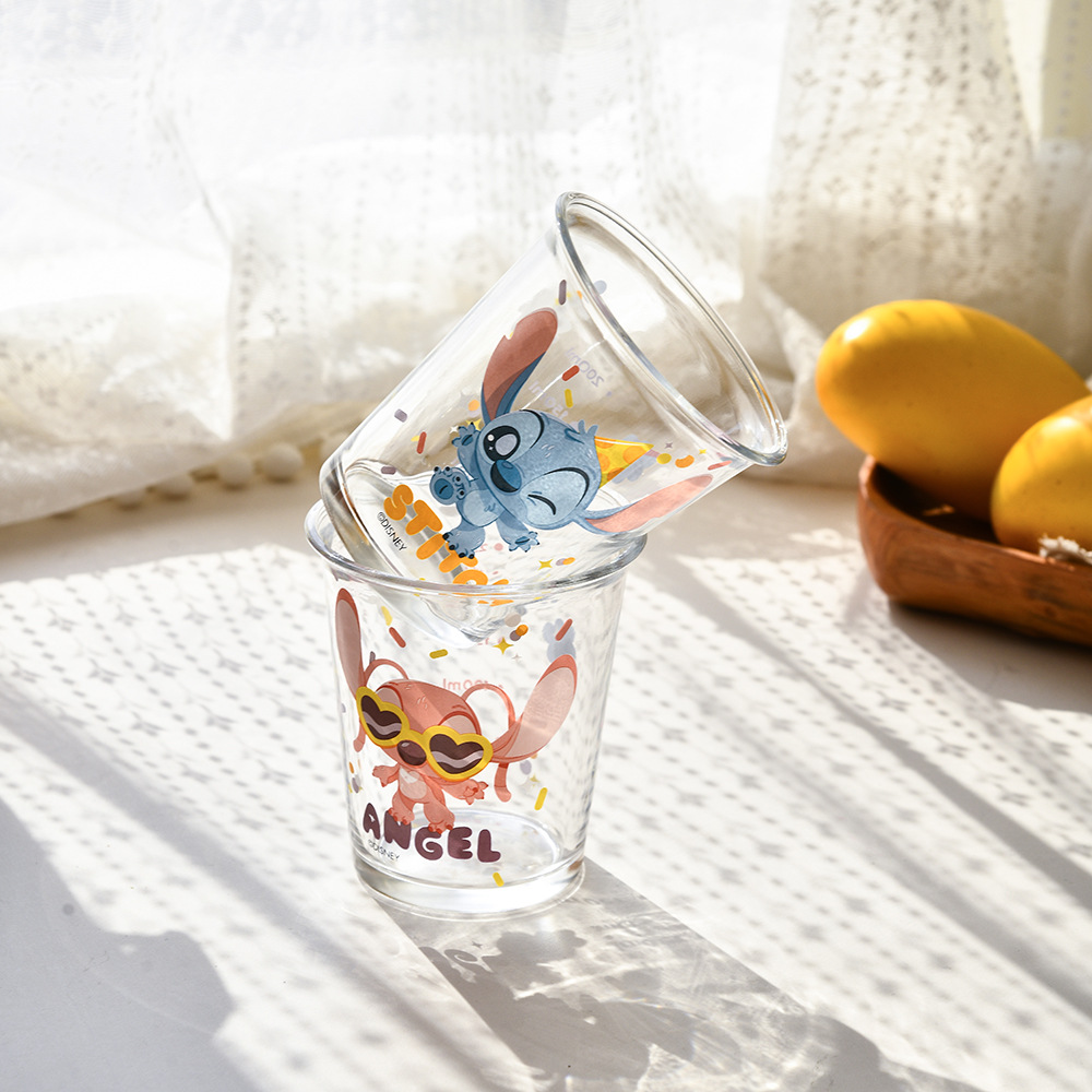 Creative cartoon Teddy glass cup, glass slanted and inverted mouth cup, cute gift drinking cup, pattern Angel cup Specification image