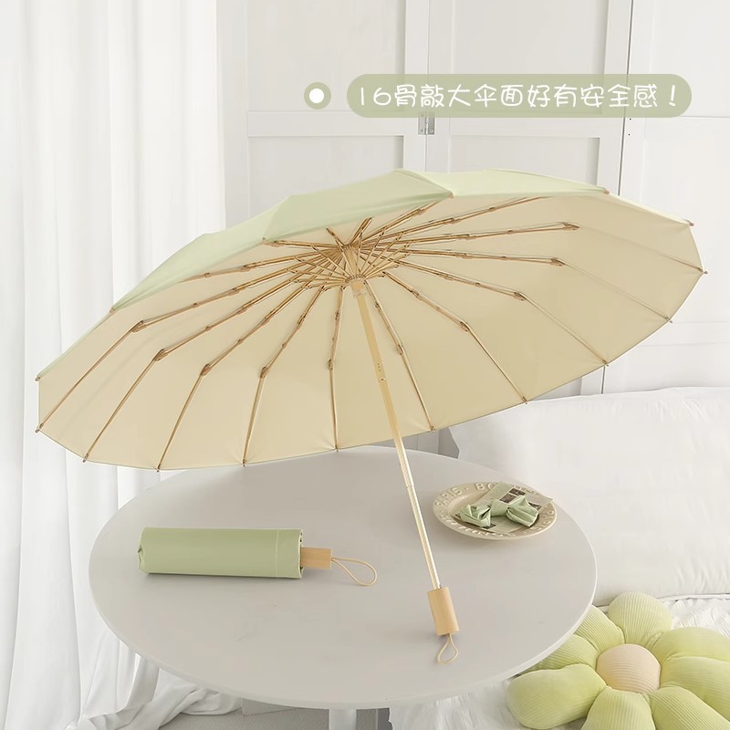 16-bone retro color rubber sun umbrella, all-purpose umbrella for female ins students, wind-resistant, sun-proof and UV-protective sunshade Specification image