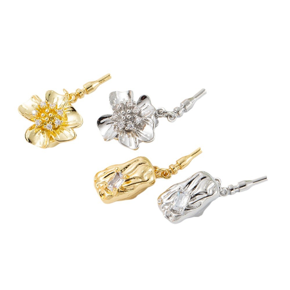 Pearl necklace, ingot clasp, small flower inlaid, zirconium-plated 18kDIY jewelry, necklace, stick clasp, pendant, retro accessory Item Picture