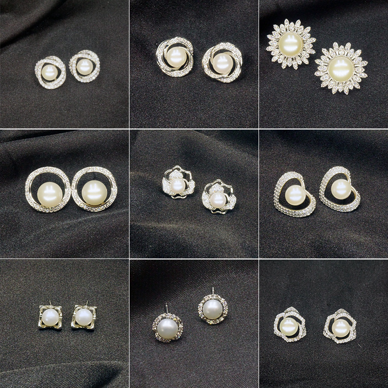天然淡水5A珍珠耳钉微镶锆石镂空925银耳饰24年新款高级感女轻奢