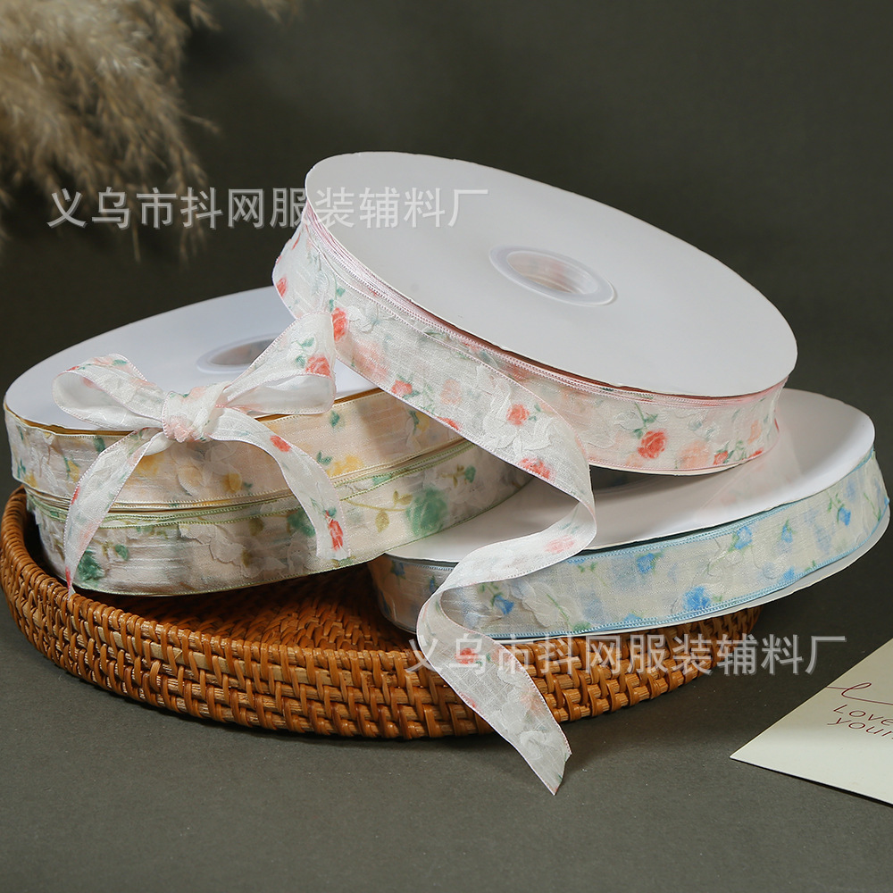 2.7cm春季新款碎花丝带发饰辅料手工diy蝴蝶结鲜花包装丝带批发