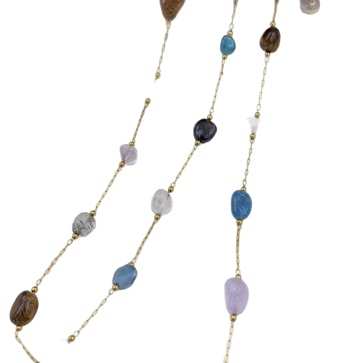 Mixed color natural stone hand-gold-plated chains, semi-finished products, multi-color raw stone loose chains, self-made bracelets, diy accessories wholesale Item Picture