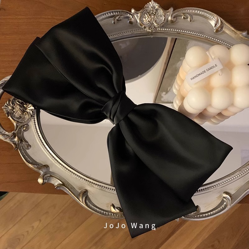 Make your face look smaller ~ Korean retro high-end black bow hair clip, women's back of the head spring hair clip headwear Specification image