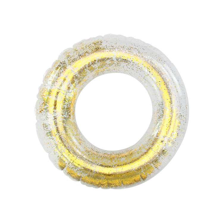 Inflatable thickened sequined transparent swimming ring for foreign trade, pvc handle, gold onion bright powder life buoy Item Picture