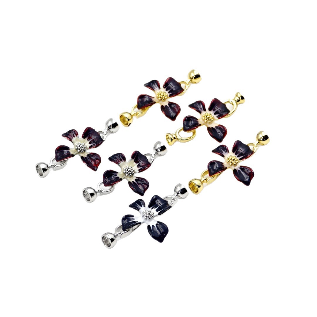 18k electroplated real gold pearl accessories, Ankela red and white flower black oil-dripping copper necklace bracelet clasp Item Picture