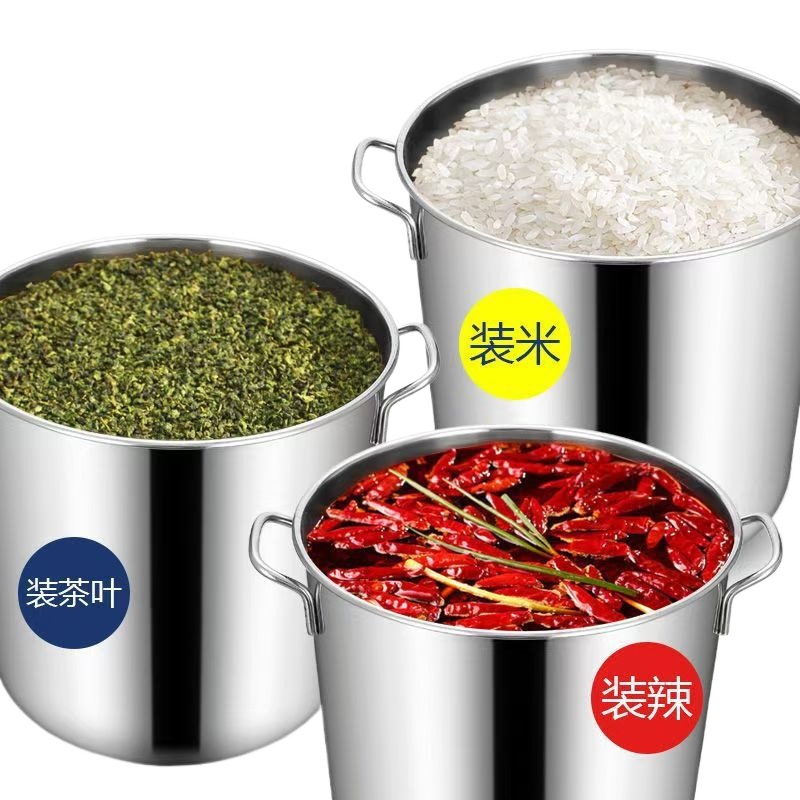 304不锈钢锅圆桶特厚家用汤锅带盖大容量炖汤锅储水桶不锈钢汤桶白底实物图