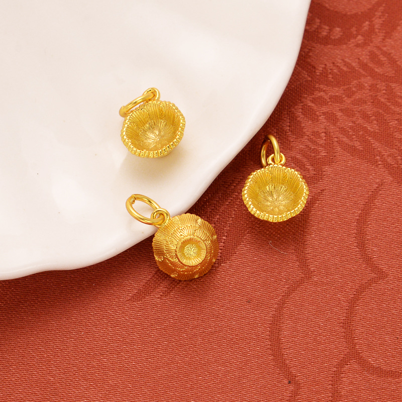 强保色沙金配件diy饰品古法金小金碗吊坠手链手绳编织文玩挂饰细节图