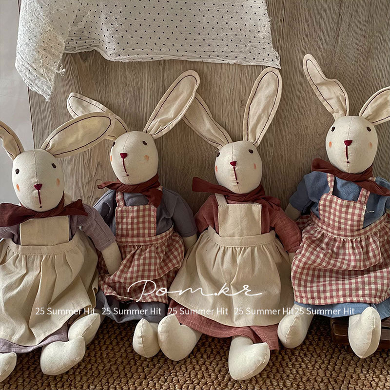 New Korean version of ins rabbit doll, plaid apron, children's soothing doll, fabric toy, birthday doll gift details Picture