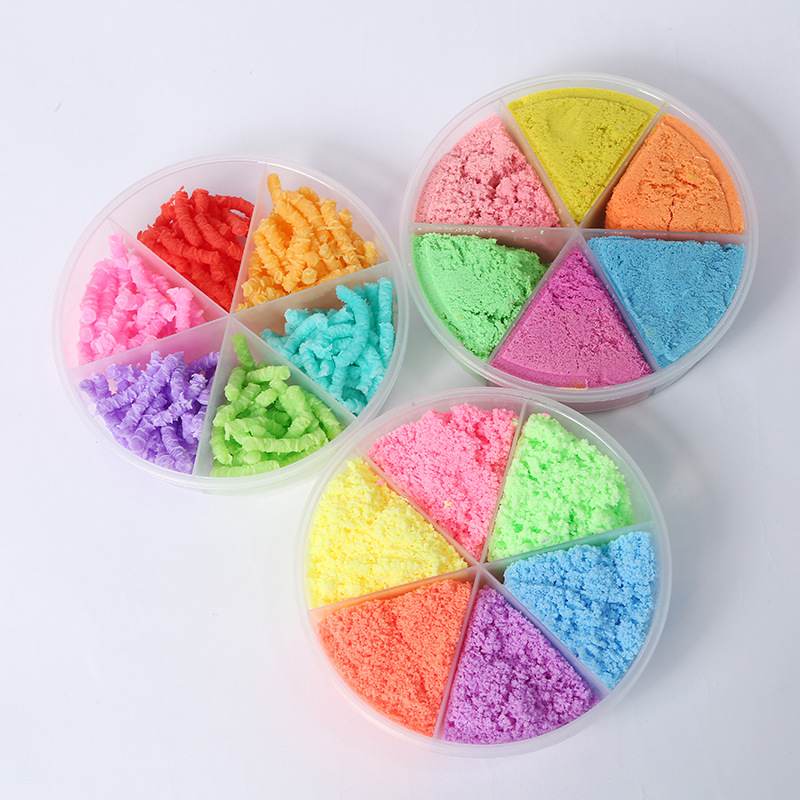 跨境儿童太空沙玩具组合圆6色杯太空沙四季雪灵动毛毛虫组合套装