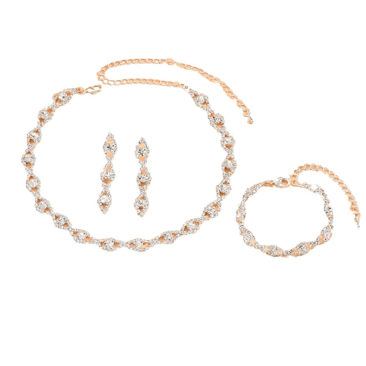 European and American cross-border best-selling women's jewelry, light luxury evening dress accessories, 3-piece set, bracelet, necklace, earrings Item Picture