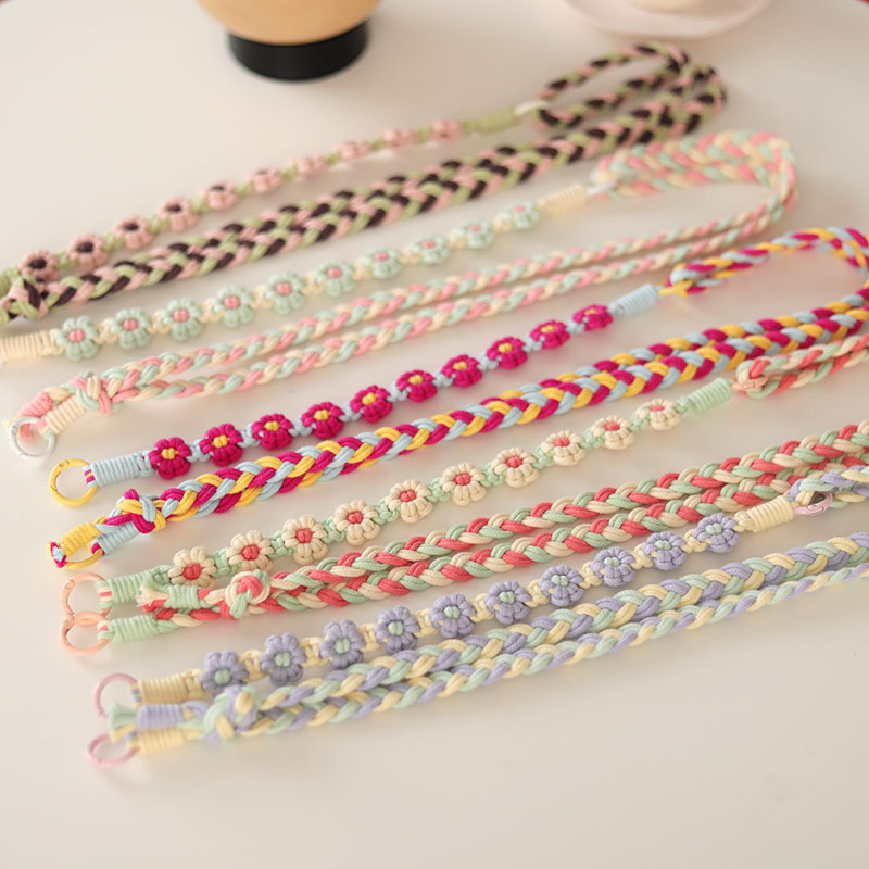 Two-in-one detachable, hand-carry and crossbody dual-purpose, adjustable shoulder strap, woven flower lanyard, neck strap, camera strap for girls details Picture